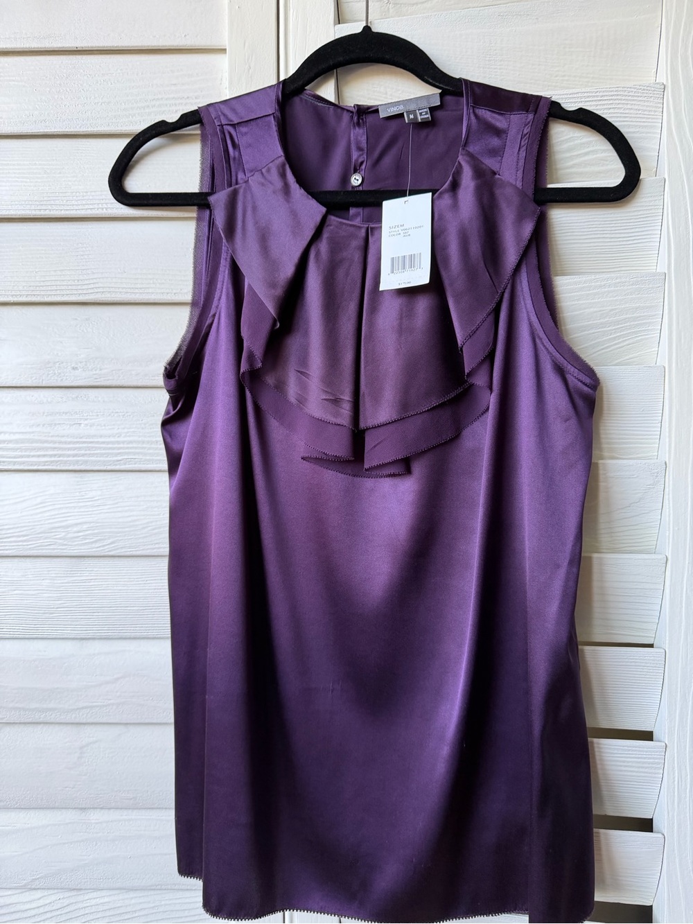 Vince Purple Silk Ruffled Sleeveless Camisole